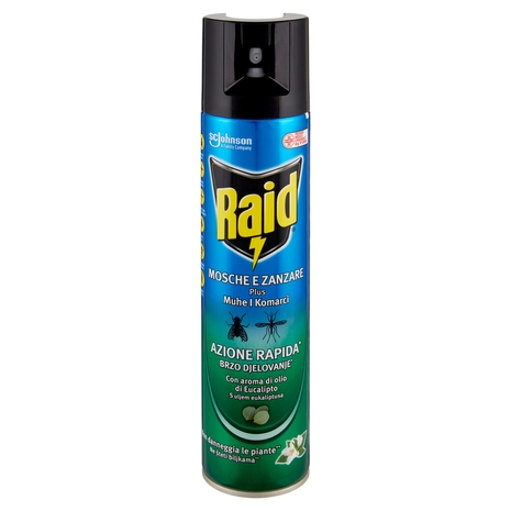 Raid Mosche e Zanzare Spray Eucalipto Insetticida, Antizanzare e Antimosche, Azione rapida, 400 ml